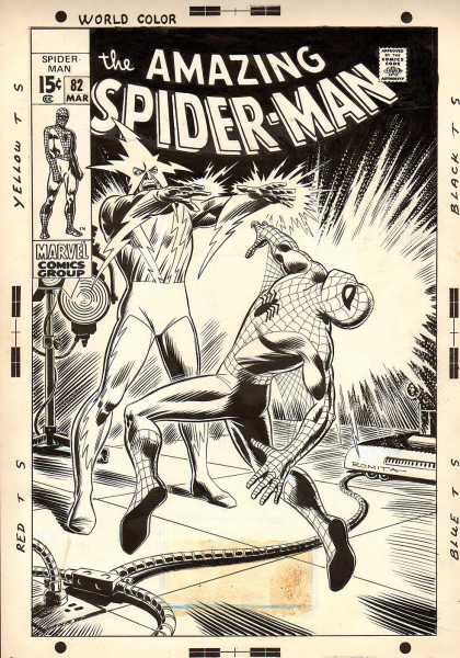 Original Cover Art - Amazing Spider-man #82 Cover (1969) - Knock Out - Zapped - Eclectric - Enemy - Fight