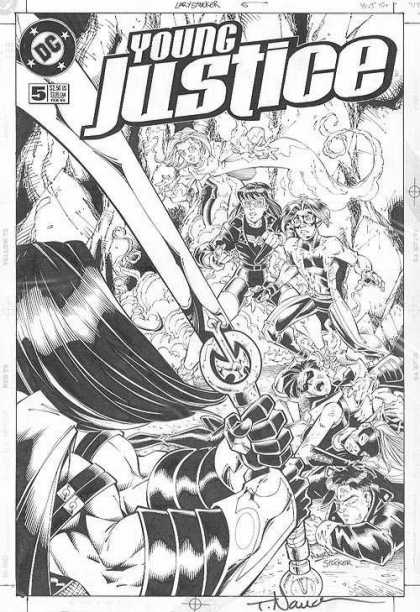 Original Cover Art - Young Justice - Sword - Superheros - Fighting - Villan - Long Hair