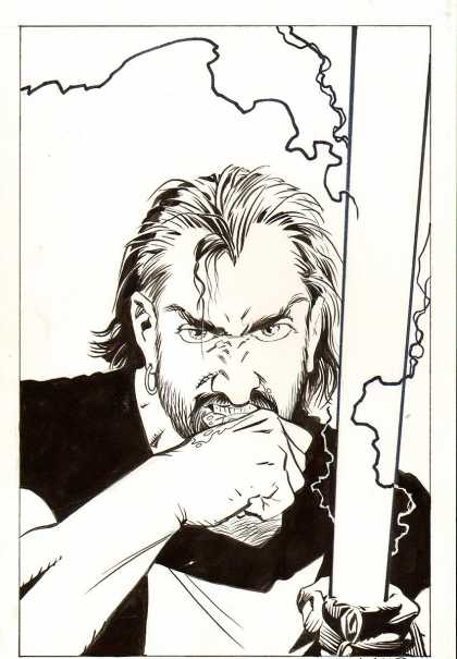 Original Cover Art - Mage #6 Cover (1998) - Black And White - Earring - Angry Man - Black Shirt - Fist