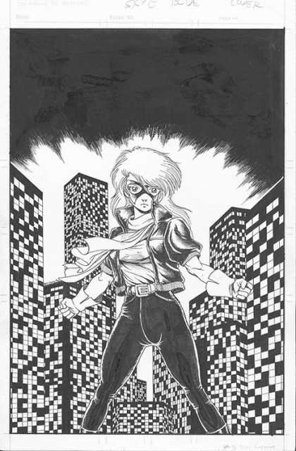 Original Cover Art - Unknown Cover - Manga - Black And White Image - Buildings - Lady - Night