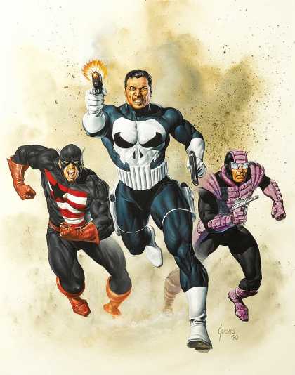 Original Cover Art - The Punisher: No Escape Cover painting (HUGE) 1990 - Marvel - Punisher - Us Agent - Guns - Art
