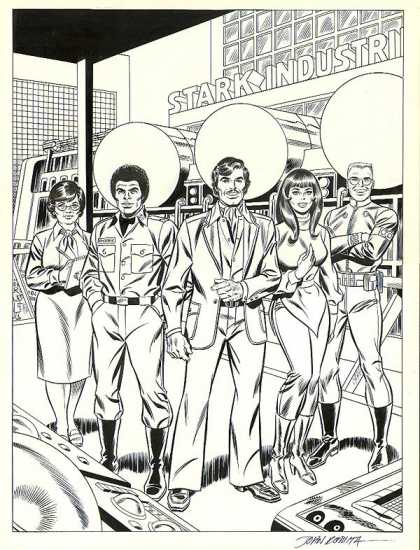 Original Cover Art - Stark Industries Huge Poster Art (1970s) - Factory - Black And White - Computer - Crewcut - Afro