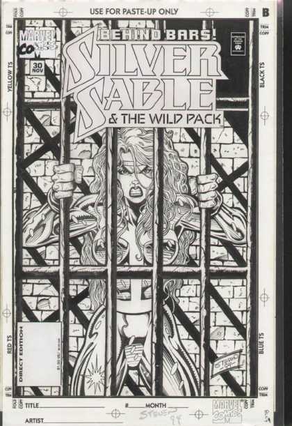 Original Cover Art - Silver Sable and the Wild Pack - Marvel Comics - Behind Bars - Silver Sable U0026 The Wild Pack - Steven 94 - Paste-up Only
