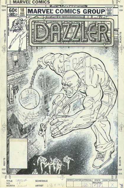 Original Cover Art - Dazzler 18 COVER - Marvel Comics Group - Approved By The Comics Code Authority - Dazzler - Yellow Ts - Black Ts