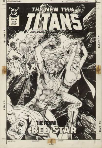 Original Cover Art - New Teen Titans - Red Star - Teen - Wolfman - Black And White - Super Hero