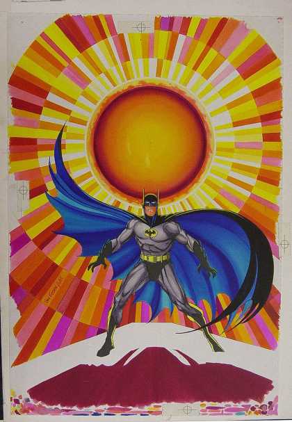 Original Cover Art - Batman Annual #8 painted cover (1982) - Batman - Cape - Colorful Sun - Shadow - Sunrays