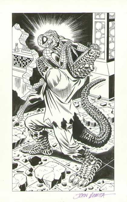 Original Cover Art - Activision Video Game Box Art #3 - LIZARD - Spider-man - Lizard - Lab - John Romita - Black And White