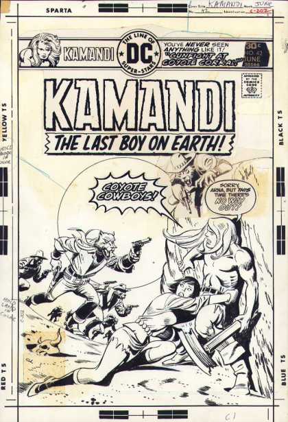 Original Cover Art - Kamandi #42 Cover (1975) - The Line Of Super-stars - Kamandi - The Last Boy On Earth - Coyote Cowboys - Comics Code