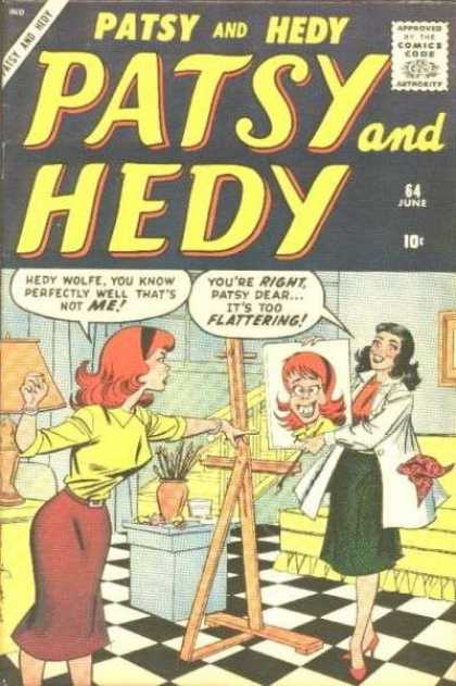 Patsy and Hedy 64 - Portrait - Lamp - Headband - Yellow Shirt - Paint Brushes