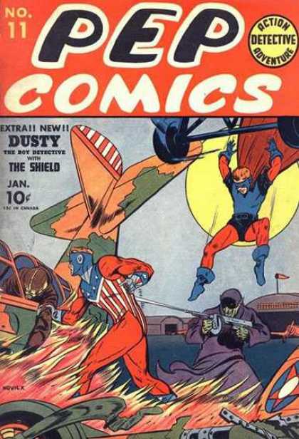 Pep Comics 11 - Superheros - Moon - Fire - Plane - Building