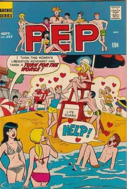 Pep Comics 257 - Lifeguard - Beach - Womens Liberation Movement - Umbrella - Swimsuits