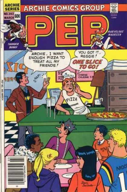 Pep Comics 393 - Pizza - Teenagers - Pizzeria - Plates - Hat