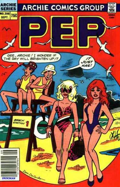 Pep Comics 396 - Seagulls - Beach - Sea - It Just Has - I Wonder If The Day Will Brighten Up