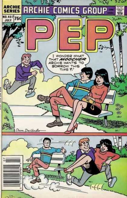 Pep Comics 407 - Archie - Running - Park - Bench - Veronica