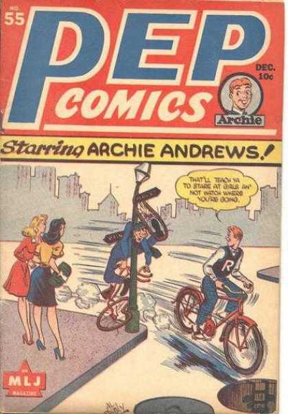 Pep Comics 55 - Archie Andrews - Bike - Street Lamp - Street Sign - Sewer