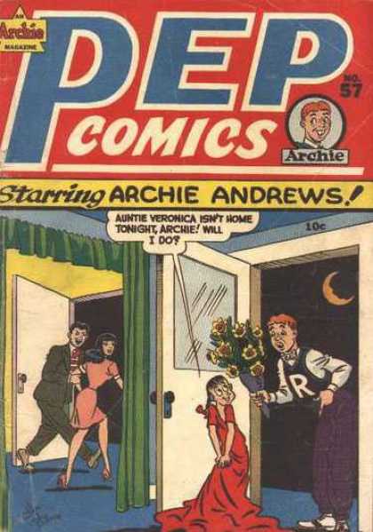 Pep Comics 57 - Archie - Auntie Veronica Isnt Home Tonight - Flowers - Date - Moon