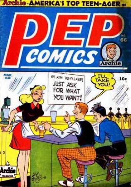 Pep Comics 66 - Archie - Jughead - Soda Fountain - Bar Stools - Waitress