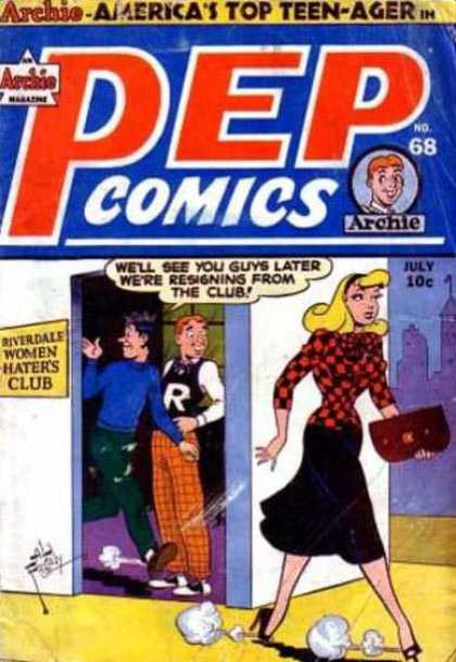 Pep Comics 68 - Women Haters Club - Women Leaving - Two Men - Speed Clouds - Blonde Hair