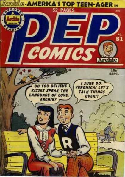 Pep Comics 81 - Archie - Veronica - Park Bench - Love - Kisses