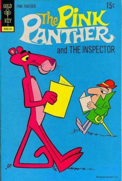 Pink Panther 11 - Gold Key - The Pink Panther And The Inspector - Blue Background - Reading - Leaning On Props