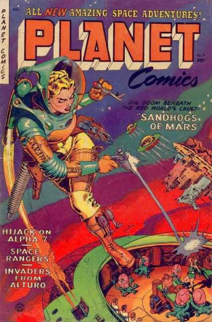 Planet Comics 71 - All New Amazing Space Adventures - Sandhogs Of Mars - Hijack On Alpha 7 - Spaceship - Laser Guns