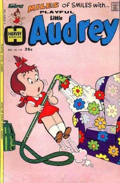 Playful Little Audrey 119 - Harvey Comics - Vacuum - Flowers - Purple Chair - 25u00a2
