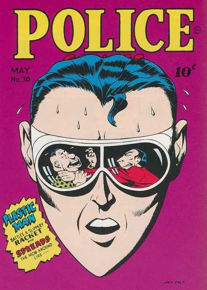 Police Comics 30 - Plastic Man - Glasses - Racket - Spreads - Face