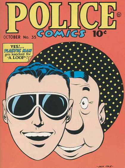 Police Comics 35 - Plastic Man - Knocked For A Loop - Sunglasses - Checked Hat - Two Men