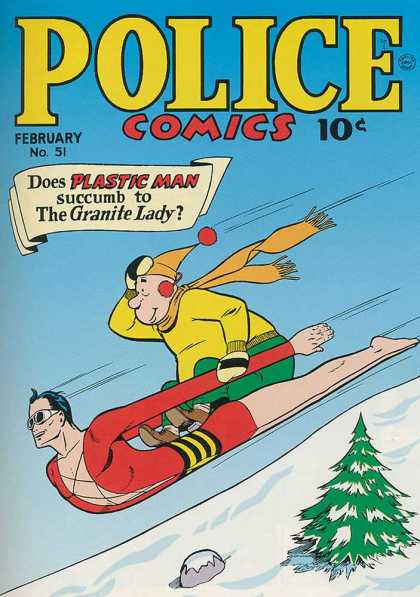 Police Comics 51 - Sledding - Winter - Plastic Man - Granite Lady - Pine Tree