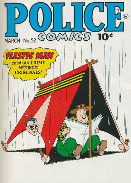 Police Comics 52 - Plastic Man - Crime Without Criminals - Reading Newspaper - Cap - Green Pant