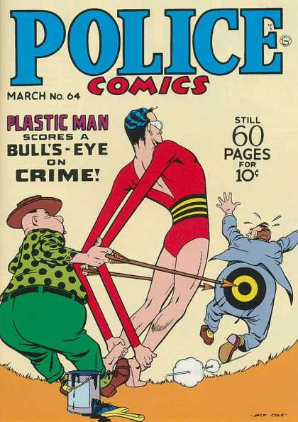 Police Comics 64 - Plastic Man - Bulls Eye - Arrow - Crime Fighting - Paint