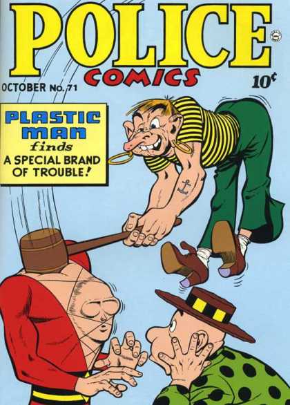 Police Comics 71 - October - No 71 - Plastic Man Finds A Special Brand Of Trouble - Green Pants - Striped Shirt
