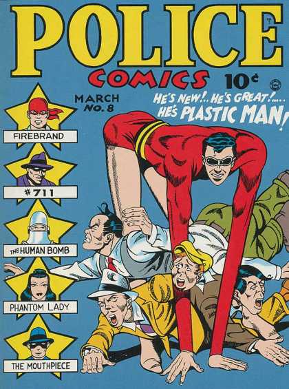 Police Comics 8 - Plastic Man - Firebrand - Human Bomb - Phantom Lady - Mouthpiece