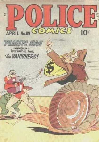 Police Comics 89 - Police - Man Running With Bag - April No89 - Plasti Man Meet An Invisible Foe - The Vanishers
