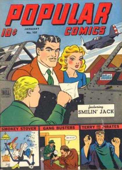 Popular Comics 107 - Airplanes - Smilin Jack - Smokey Stover - Gang Busters - Terry And The Pirates