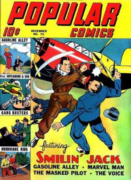 Popular Comics 70 - Smilin Jack - Plane - Punch - Gun - Hat Falling