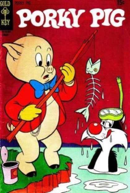 Sylvester - Fishing Pole - Skeleton - Lake - Snorkel Porky Pig 31 - Sylvester - Fishing Pole - Skeleton - Lake - Snorkel