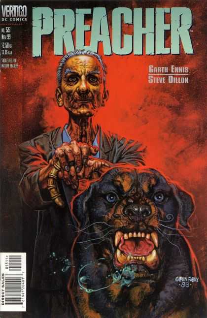 Preacher 55 - Wrinkled Old Man - Holding Can - Vicious Looking Dog - Drooling And Baring Teeth - Red Light