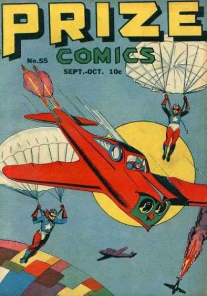 Prize Comics 55 - Red Airplane - Parachute - Prize Comics - Fire - Crash
