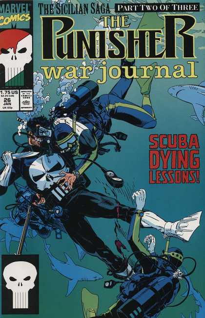 Punisher War Journal 26 - The Sicilian Saga - War Journal - Marvel Comics - Shark - Scuba Diving Lessons - Michael Golden