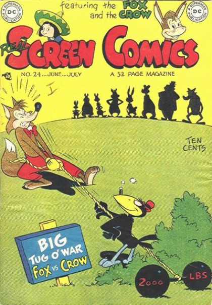 Real Screen Comics 24 - Fox And The Crow - Big Tug Of War - Fox Vs Crow - Ten Cents - 52 Page Magazine