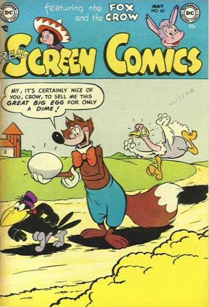 Real Screen Comics 62 - Ostrich - Crow - Fox - Egg - Red Bow Tie