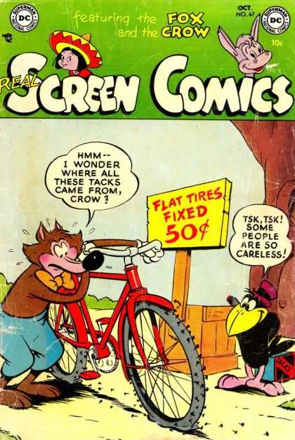 Real Screen Comics 67 - Fox - Crow - Flat Tire - Bicycle - Tacks