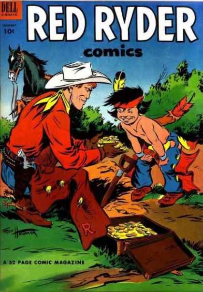 Red Ryder Comics 114 - Cowboy - Native American - Black Horse - Camping - Revolver