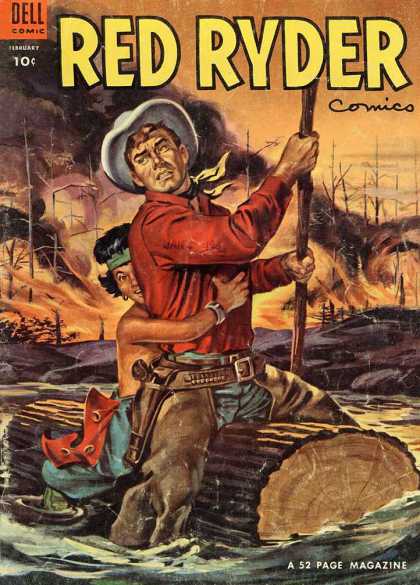 Red Ryder Comics 127 - Cowboy - Indian - Log - River - Fire
