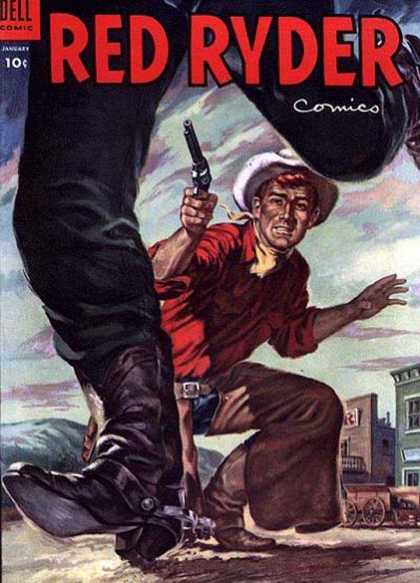 Red Ryder Comics 138 - Cowboy - Pistol - Aim - Running - Town