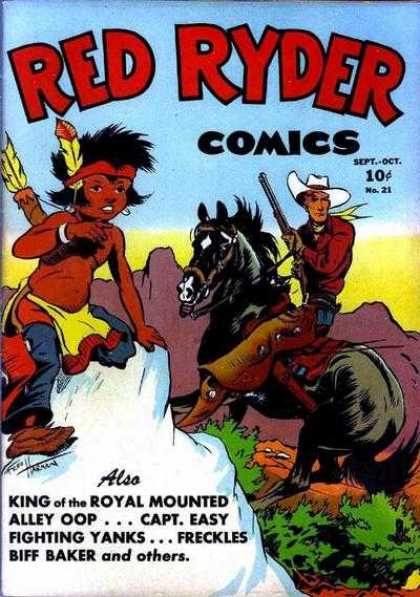 Red Ryder Comics 21 - Native American - Cowboy - Horse - Gun - Mountains