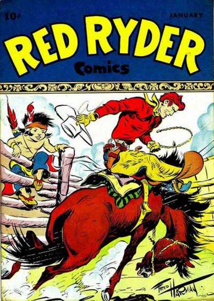 Red Ryder Comics 54 - Rider - Fred Harman - Fighting Cowboy - Angry Horse - Little Boy