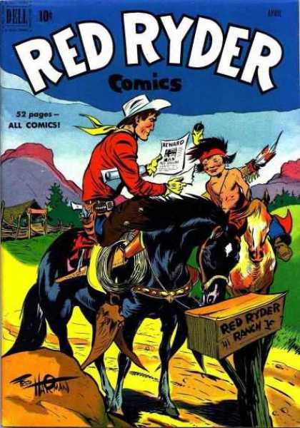 Red Ryder Comics 93 - Reward - Black Horse - Indian - White Hate - Ranch