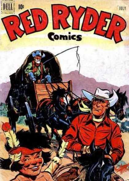 Red Ryder Comics 96 - Red Ryder - Covered Wagon - Cowboy - Horse Team - Indian
